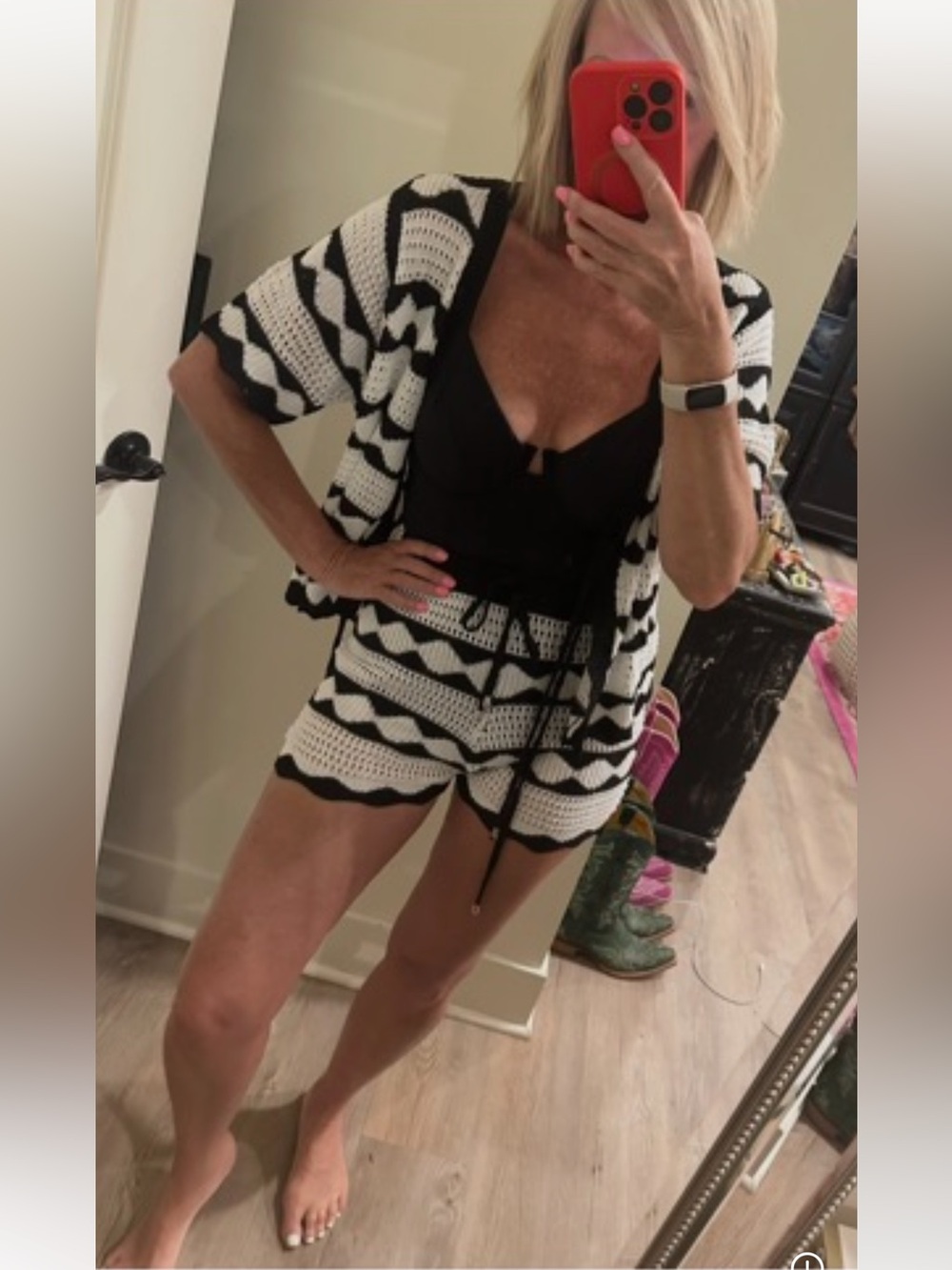 Cupshe Black and White Crochet Swim Coverup Set
